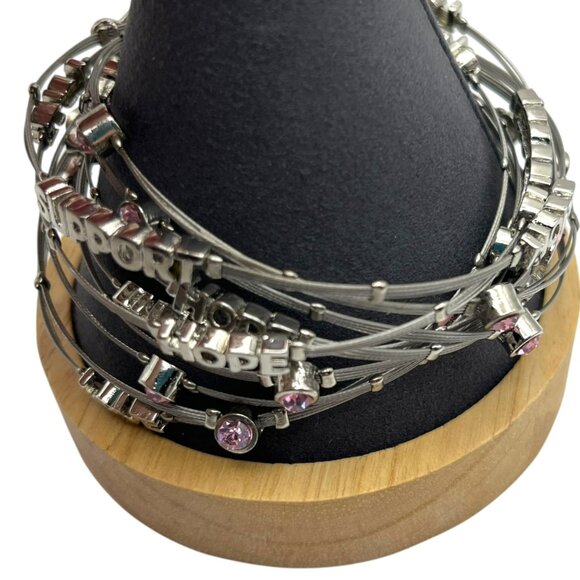 Cookie Lee Bracelet Set Bangle Breast Cancer Awareness Silver Tone HOPE LOVE NEW - Picture 6 of 8